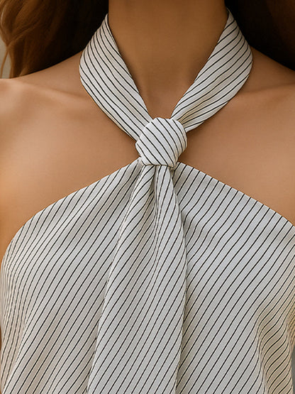 Striped Halter-Neck Knot Front Blouse