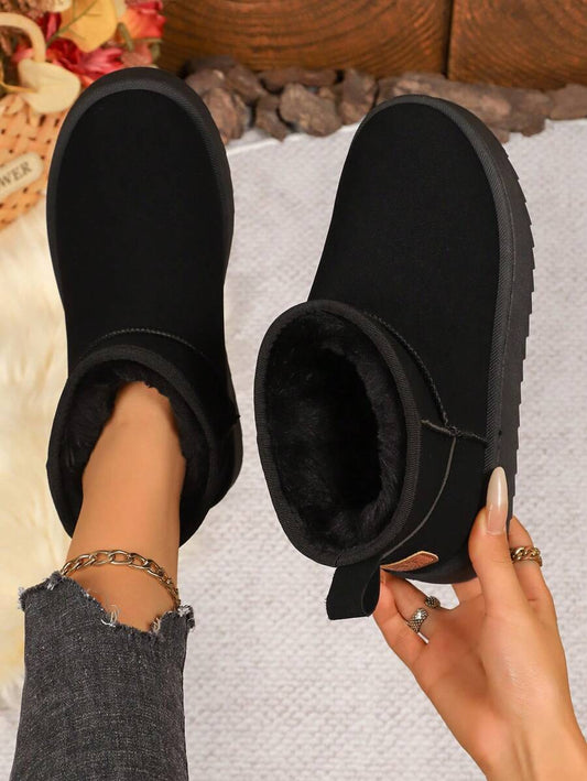 1 Pair Women's Solid Color Casual Fleece Lined Outdoor Warm Snow Boots, Home & Winter,Fur Boots