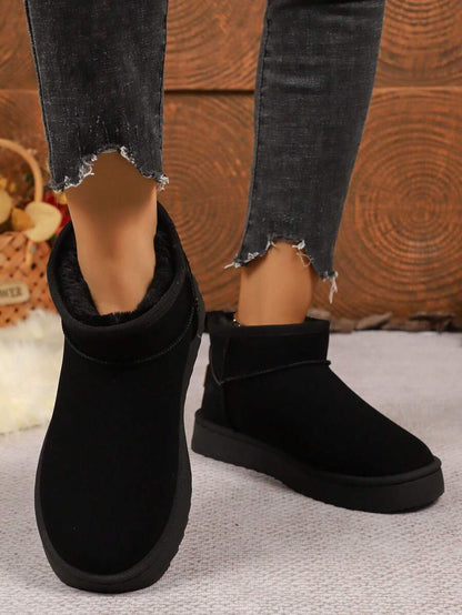 1 Pair Women's Solid Color Casual Fleece Lined Outdoor Warm Snow Boots, Home & Winter,Fur Boots