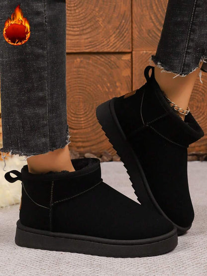1 Pair Women's Solid Color Casual Fleece Lined Outdoor Warm Snow Boots, Home & Winter,Fur Boots