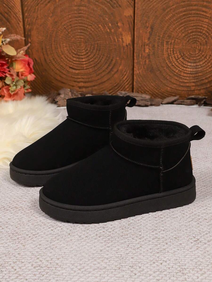 1 Pair Women's Solid Color Casual Fleece Lined Outdoor Warm Snow Boots, Home & Winter,Fur Boots