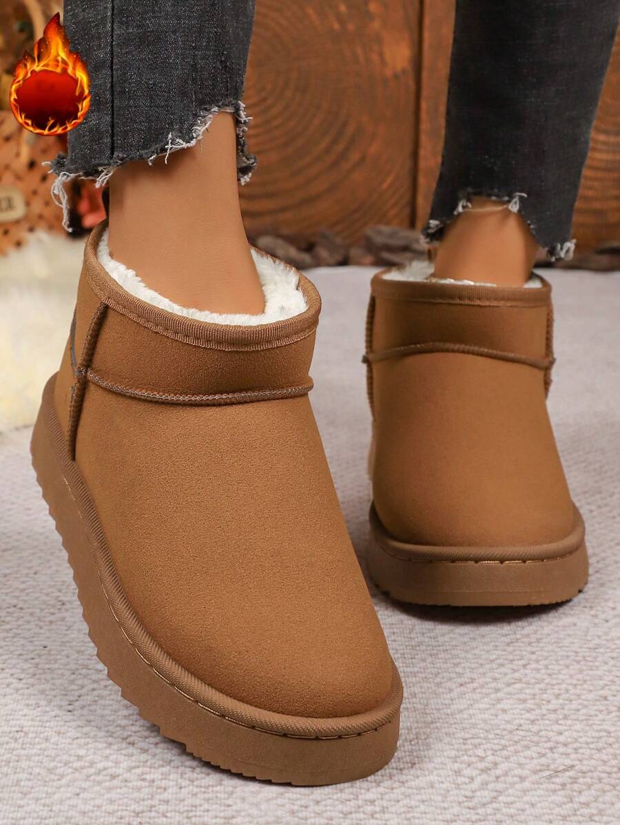 1 Pair Women's Solid Color Casual Fleece Lined Outdoor Warm Snow Boots, Home & Winter,Fur Boots