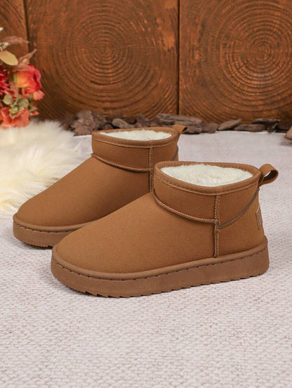 1 Pair Women's Solid Color Casual Fleece Lined Outdoor Warm Snow Boots, Home & Winter,Fur Boots
