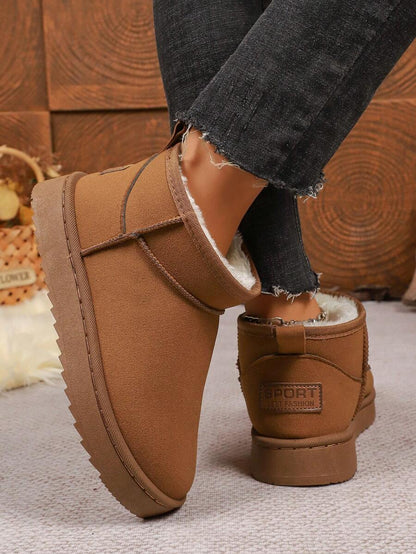 1 Pair Women's Solid Color Casual Fleece Lined Outdoor Warm Snow Boots, Home & Winter,Fur Boots