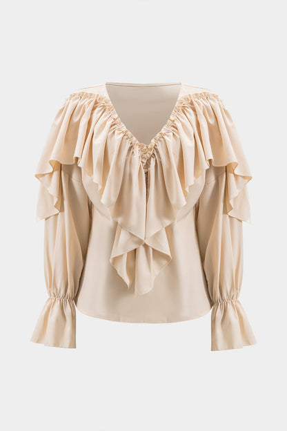 Ruched Ruffle Long-Sleeve Shirt