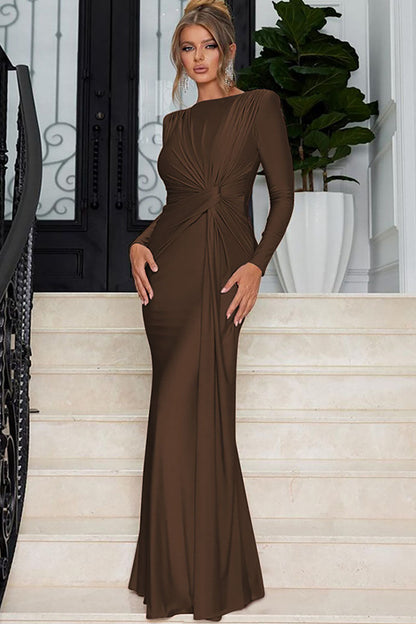 Euro-Inspired Round Neck Evening Maxi Dress