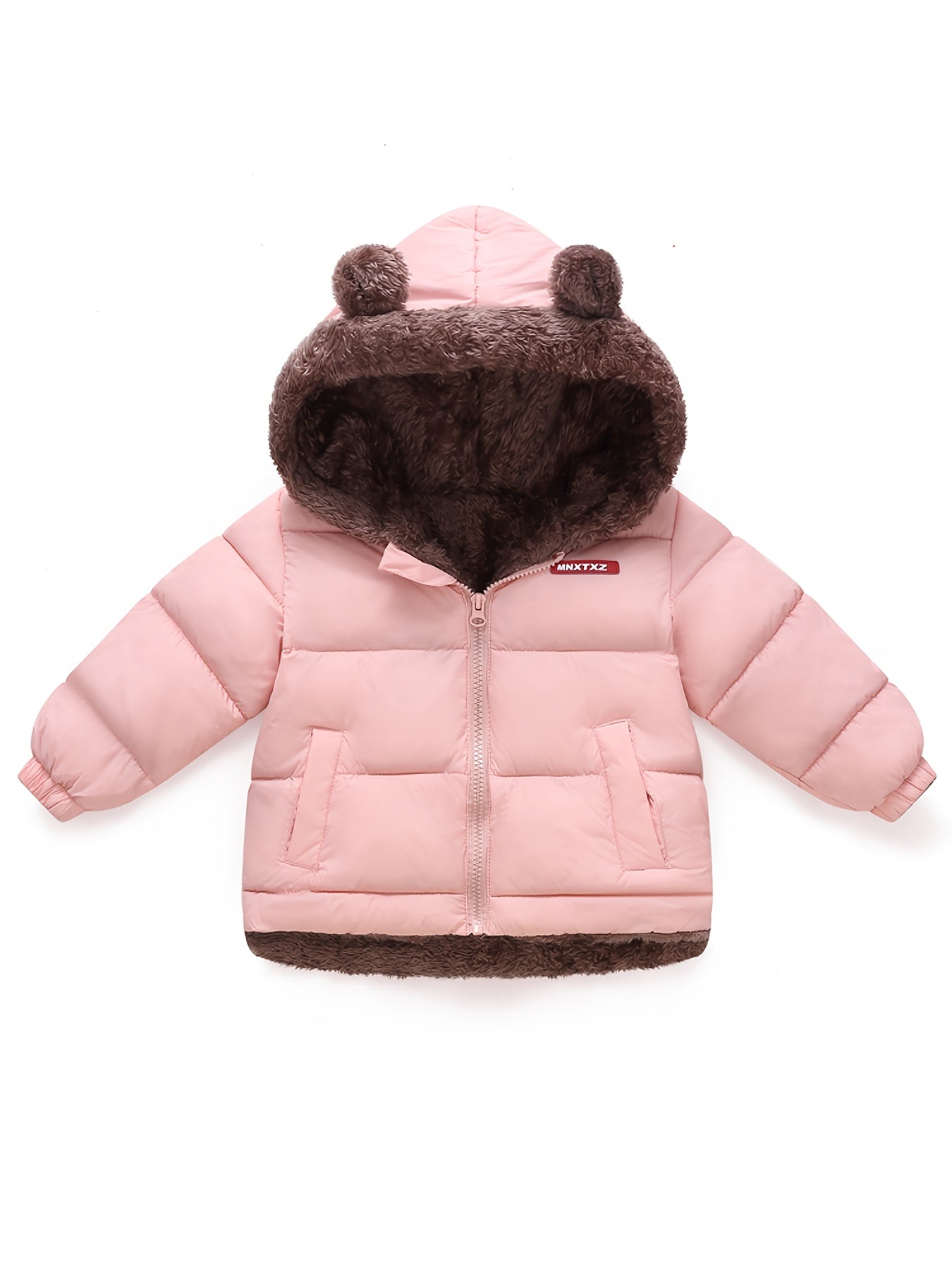 Girls' Cute Bear Ears Fleece Coat - Long Sleeve Winter Jacket with Cardigan Collar, Full-Zip Front Closure, Warm Padded Hooded Coat for Boys & Girls, Cozy Fall/winter Outerwear With Pockets (solid Color, Casual Style, Regular Fit, Hand Washable)
