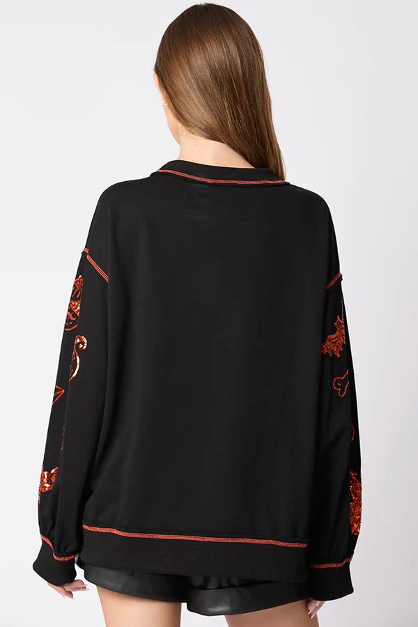 Halloween Graffiti Sequined Loose Casual Sweatshirt