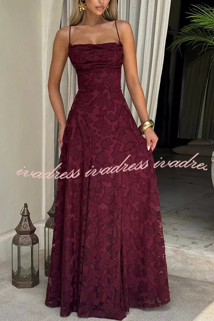 Francis Floral Burnout Jersey Fabric Cowl Neck Back Lace-up Maxi Dress