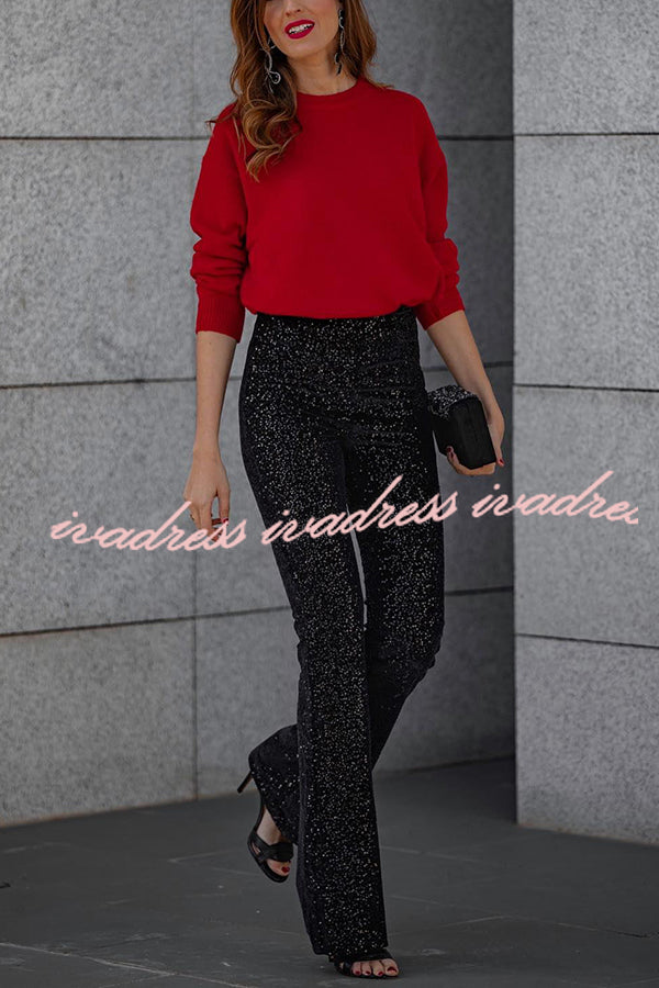 Diva Velvet Sequin High Rise Elastic Waist Flare Pants