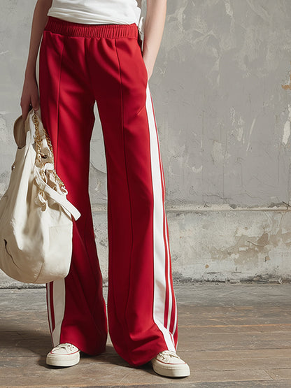 Casual Everyday Sports Striped Side Color-block T-shirt And Sweatpants Set