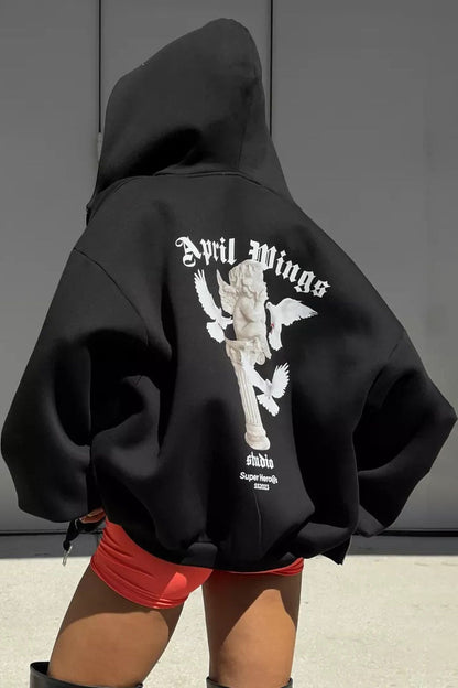 Angel Wings Print Hoodie
