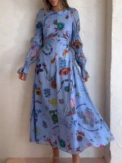 Graffiti Lantern Cutout Cropped Dress Midii Dress