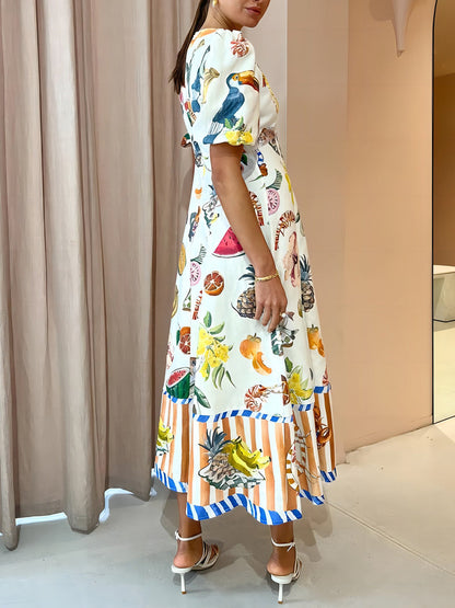 Fashion Graffiti Print Slim Fit Versatile Maxi Dress