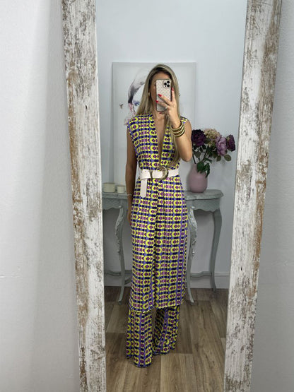 Vintage Check Flared Pants Suit