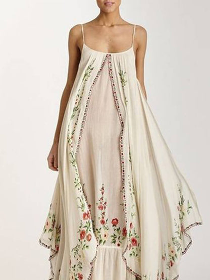 Round Neck Printed Swing Loose Long Dress