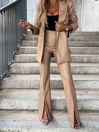 Casual Slit Pu Leather Pants