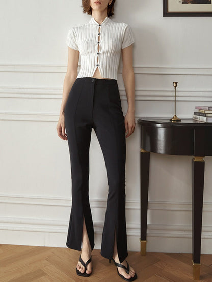 Elegant slit slightly flared suit pants