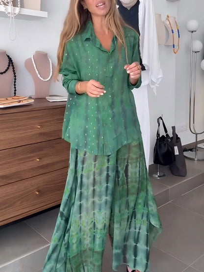 Unique Floral Print Chiffon Loose Button-Up Top