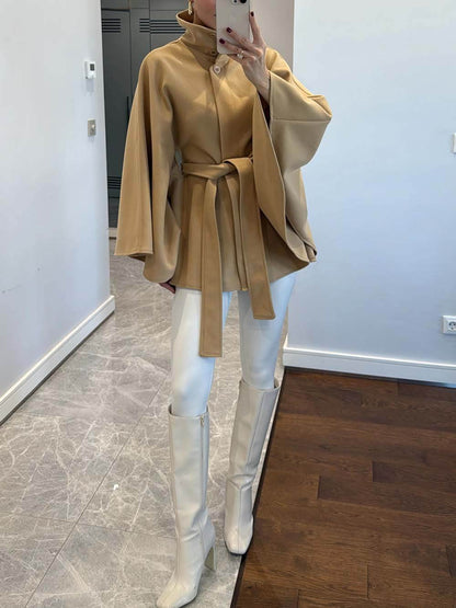 Elegant Classic Belted Cape Coat