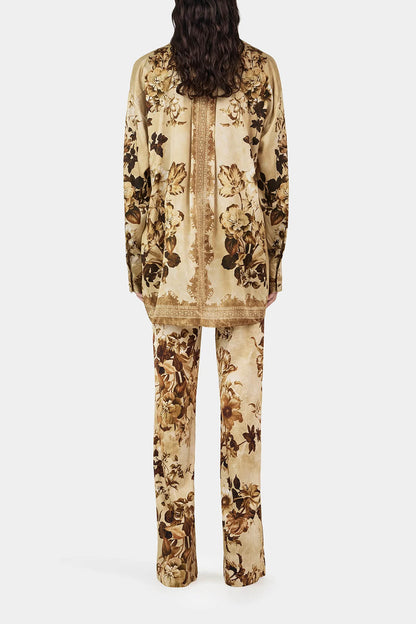 Unique Modern Floral Print Loose-Fitting Button-Down Shirt