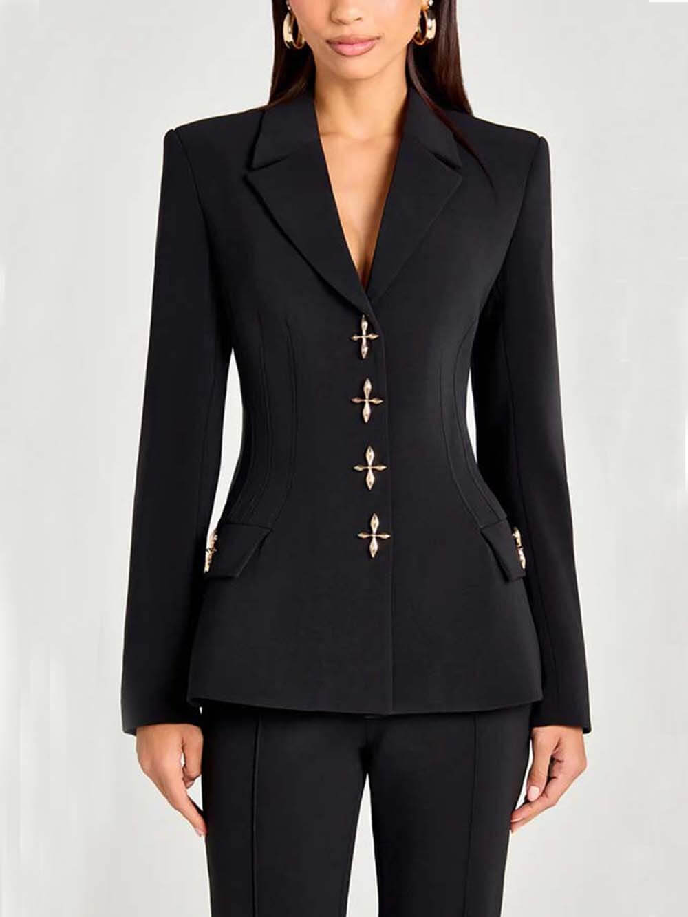 Fashion Casual Long-Sleeve Button Detailing Blazer