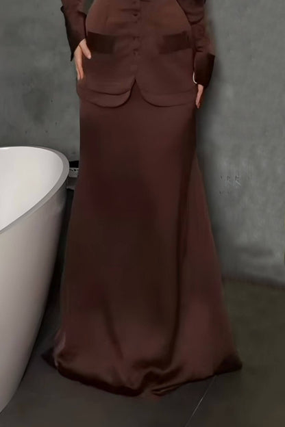 Elegant Satin Button-Embellished Lapel Shirt