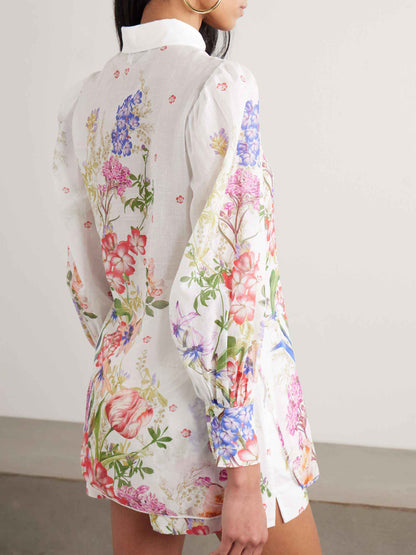 Floral Print Long-sleeved Shirt Two-piece Set