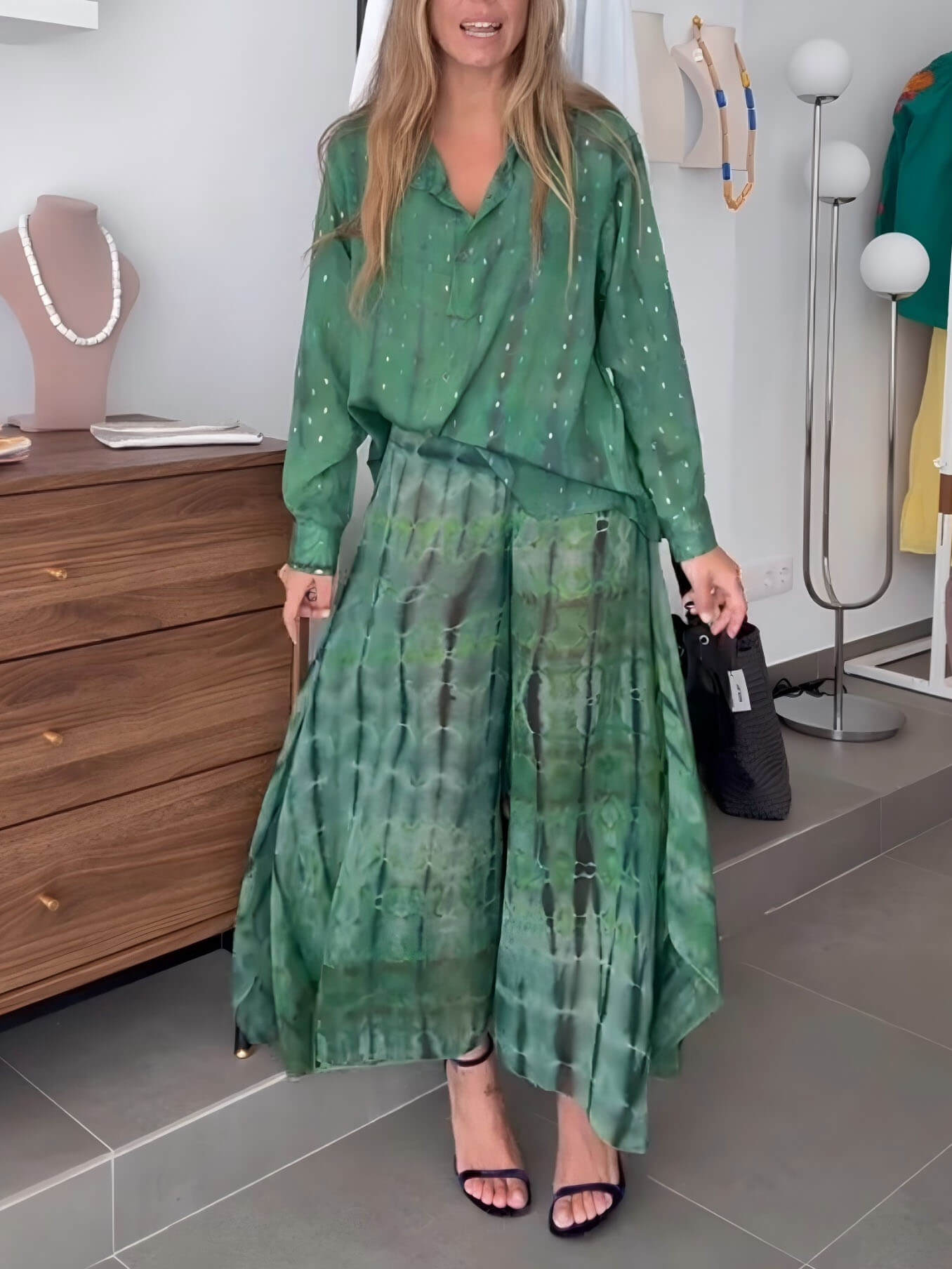 Unique Floral Print Chiffon Loose Button-Up Top