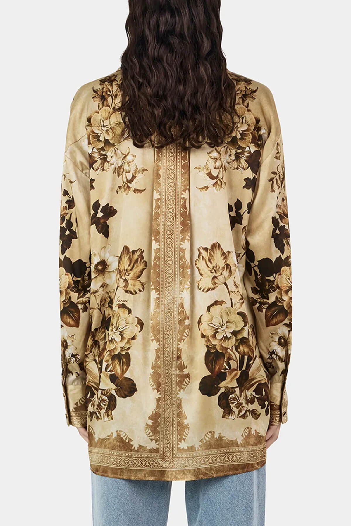 Unique Modern Floral Print Loose-Fitting Button-Down Shirt