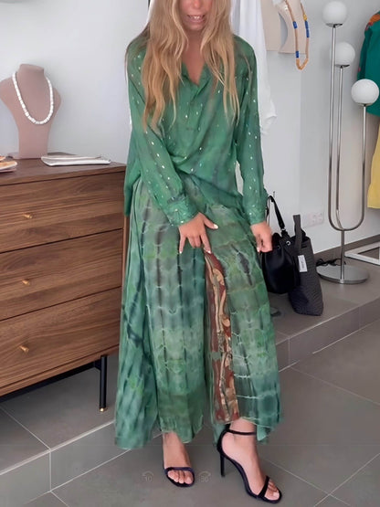 Unique Floral Print Chiffon Loose Button-Up Top