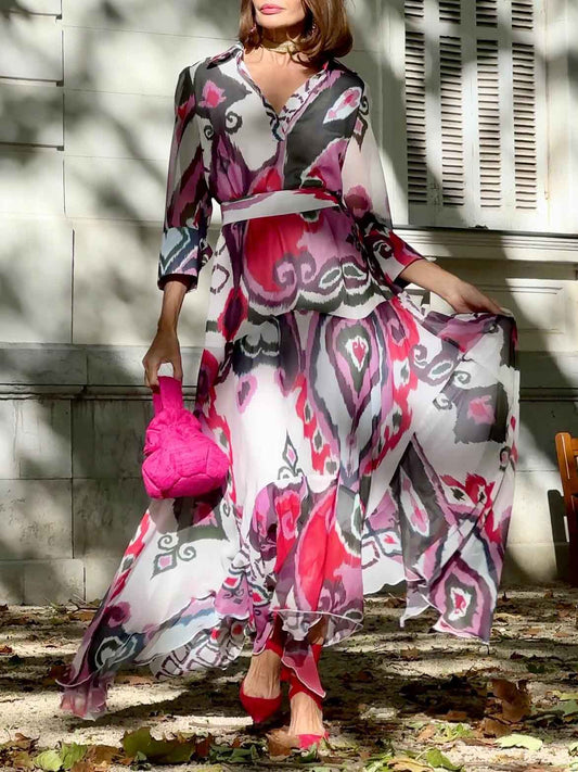 Exquisite Bohemian Print Asymmetrical Hem Maxi Dress