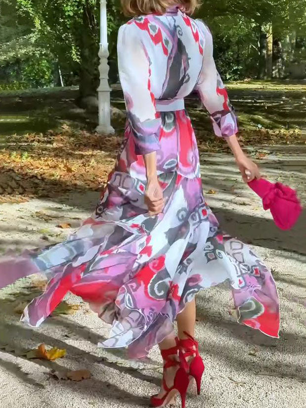 Exquisite Bohemian Print Asymmetrical Hem Maxi Dress