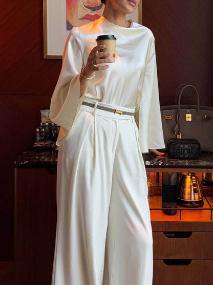 Exquisite Bell Sleeve Minimalist Satin Top