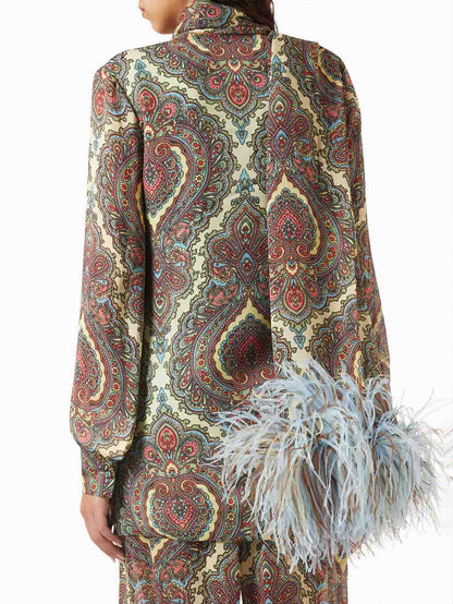 Retro Paisley Print Choker-Neck Shirt