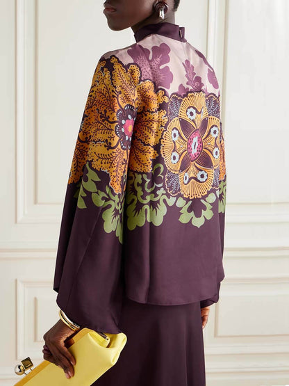 Retro Ethnic Print Satin Twill Shirt