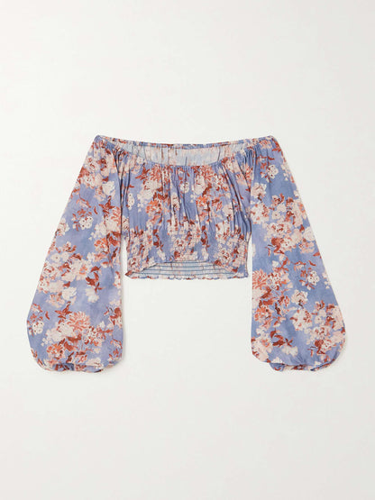 Unique Off-Shoulder Cropped Floral Bali Top