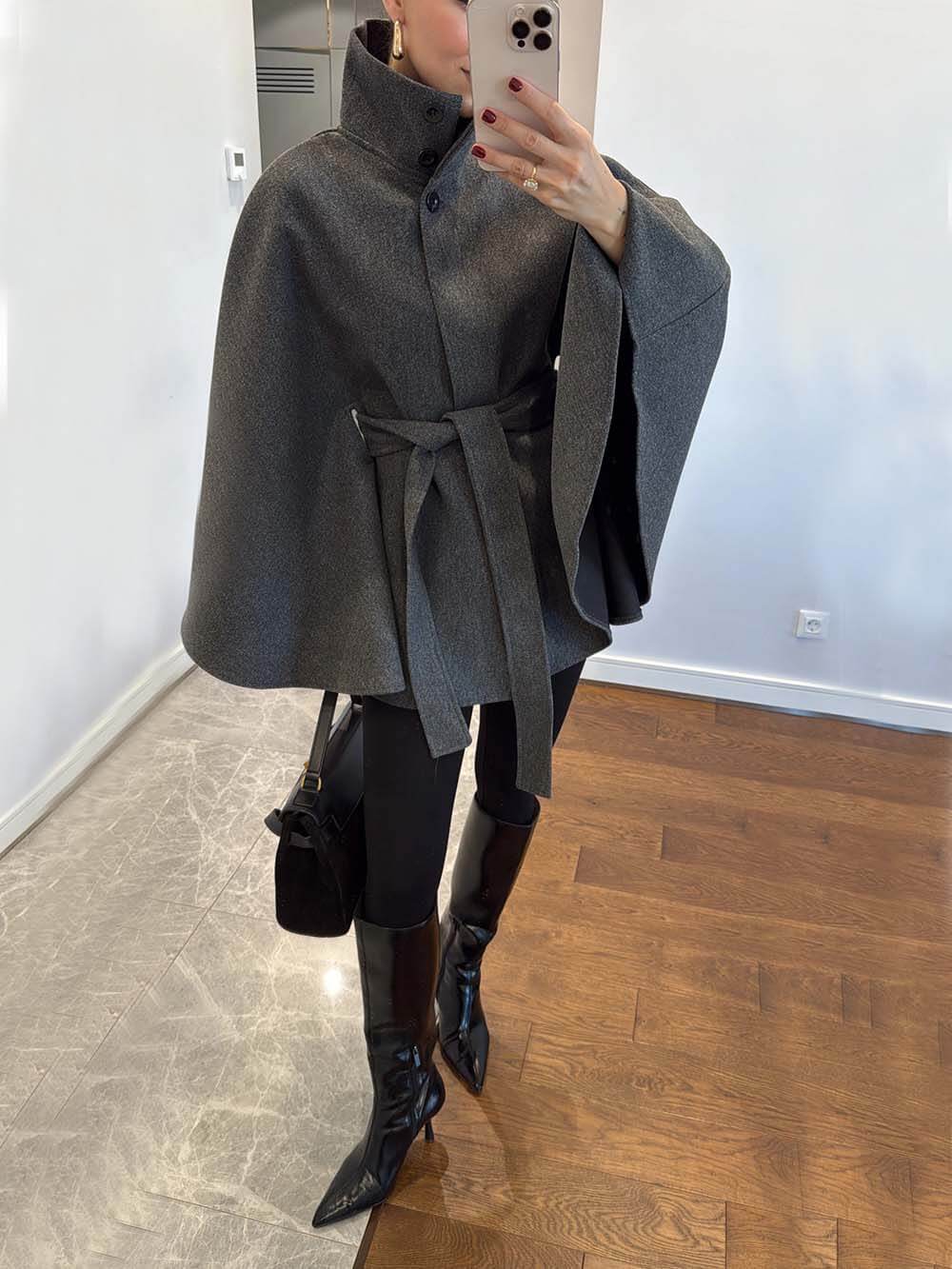 Elegant Classic Belted Cape Coat