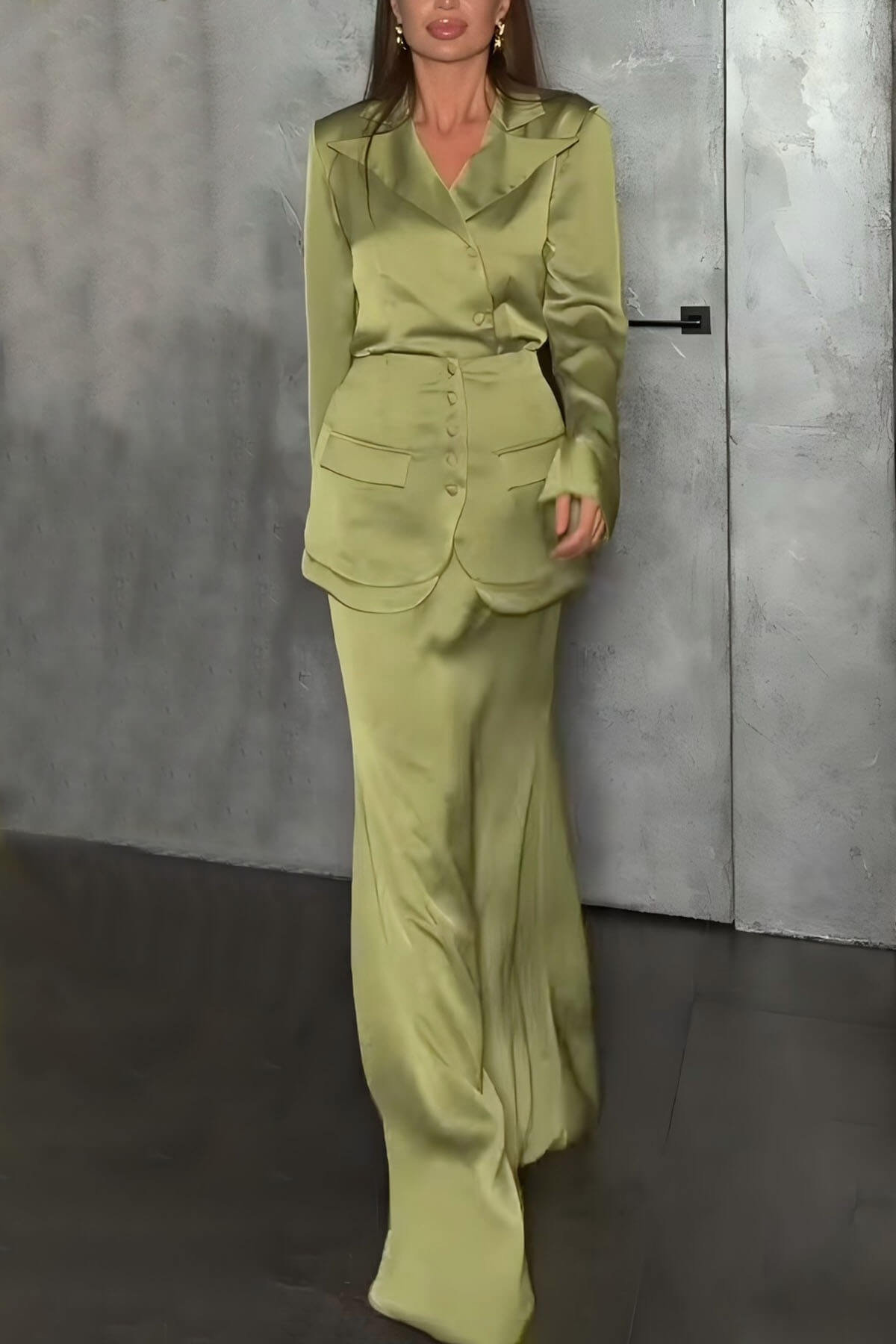 Elegant Satin Button-Embellished Lapel Shirt