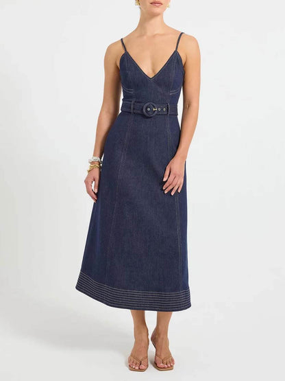 Casual V-Neck Flared Midi Dress