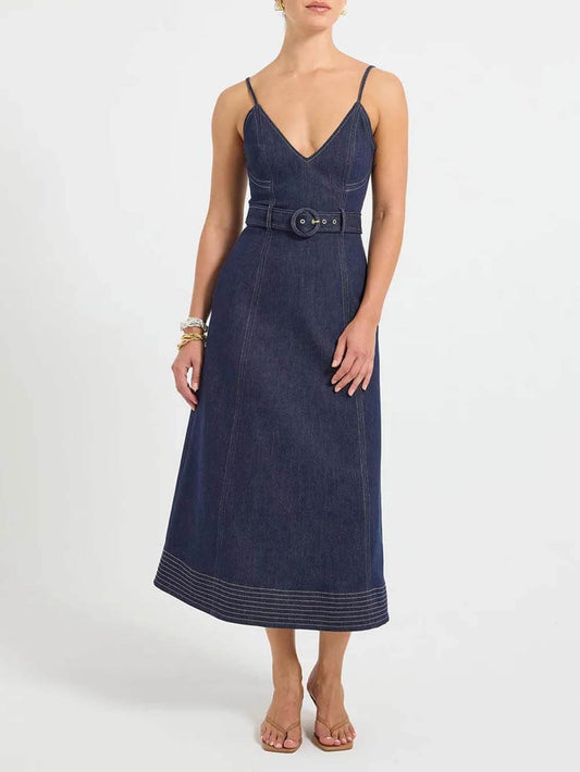 Casual V-Neck Flared Midi Dress