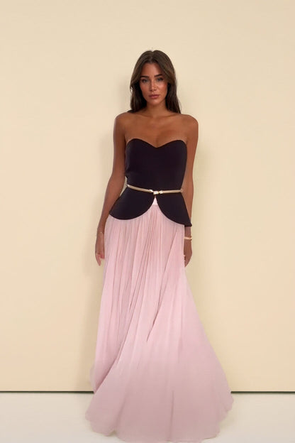 Exquisite Color-Block Sweetheart Neckline Ruched Party Maxi Dress