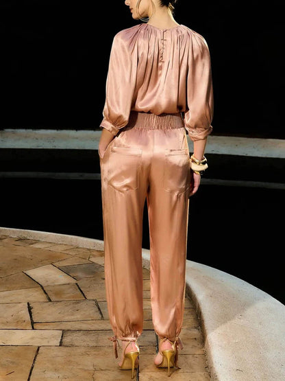 Elegant Ruched Satin Blouse