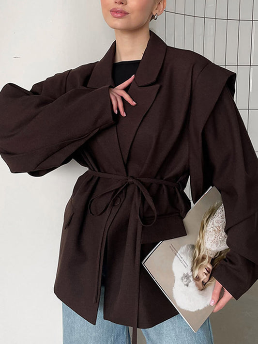 Fashion Collared Belted Loose Blazer