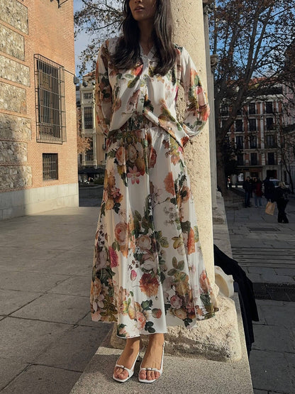 Elegant Floral Print Loose-Fit Button-Up Shirt