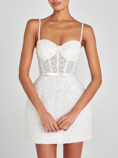 Delicate Sequin Bow Party Mini Dress