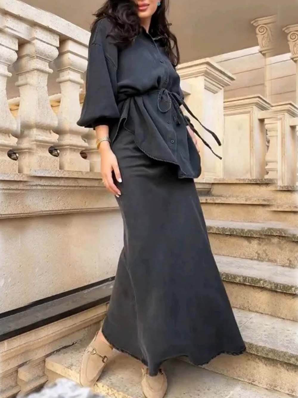 Fashion Casual Tie-Waist Loose Button-Up Top