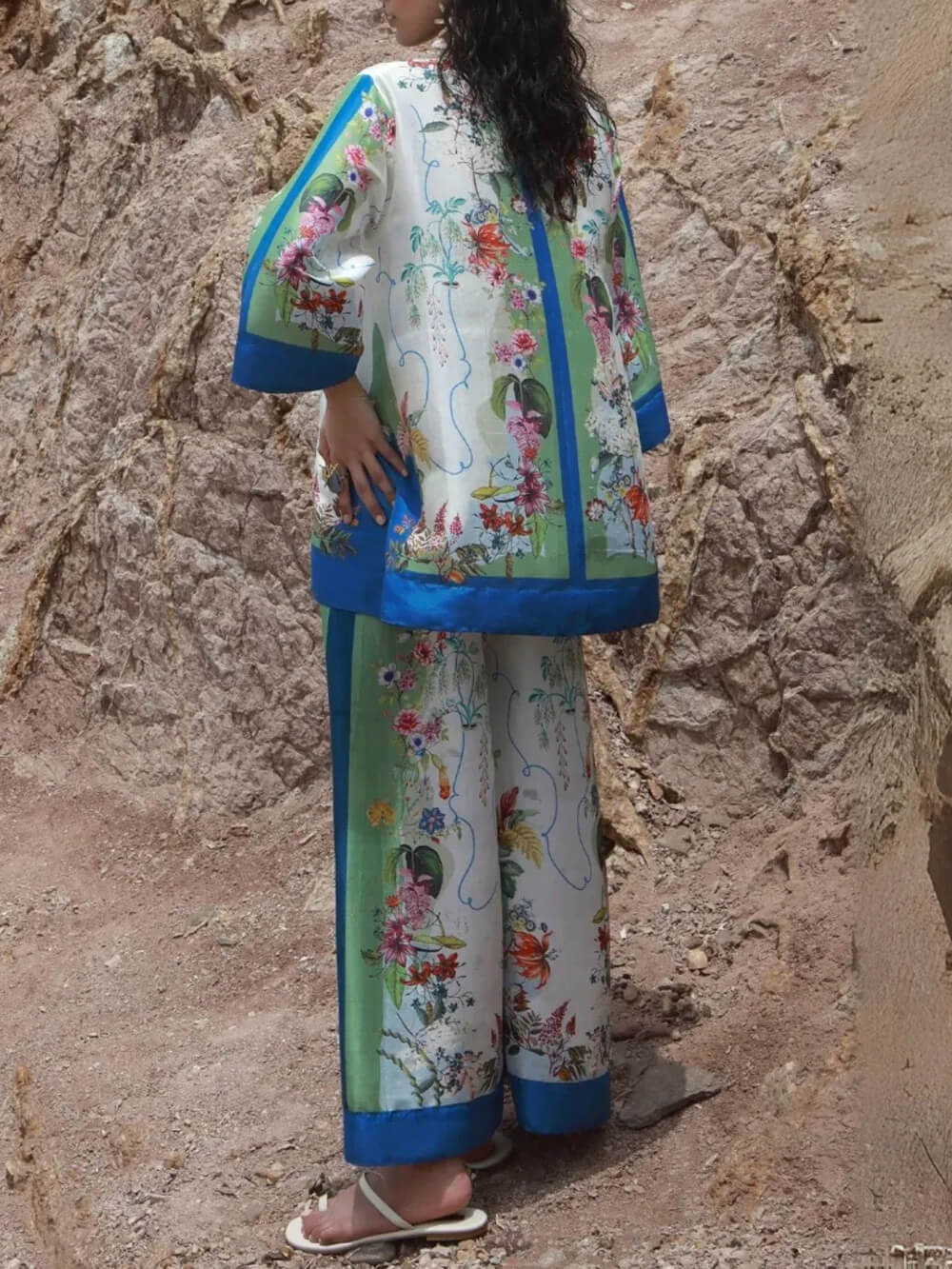 Modern Muse Unique Satin Floral Print Patchwork Oversized Shirt