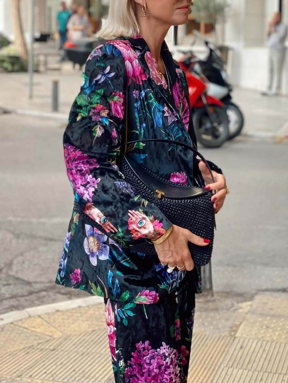 Retro Floral Print Lapel Blazer