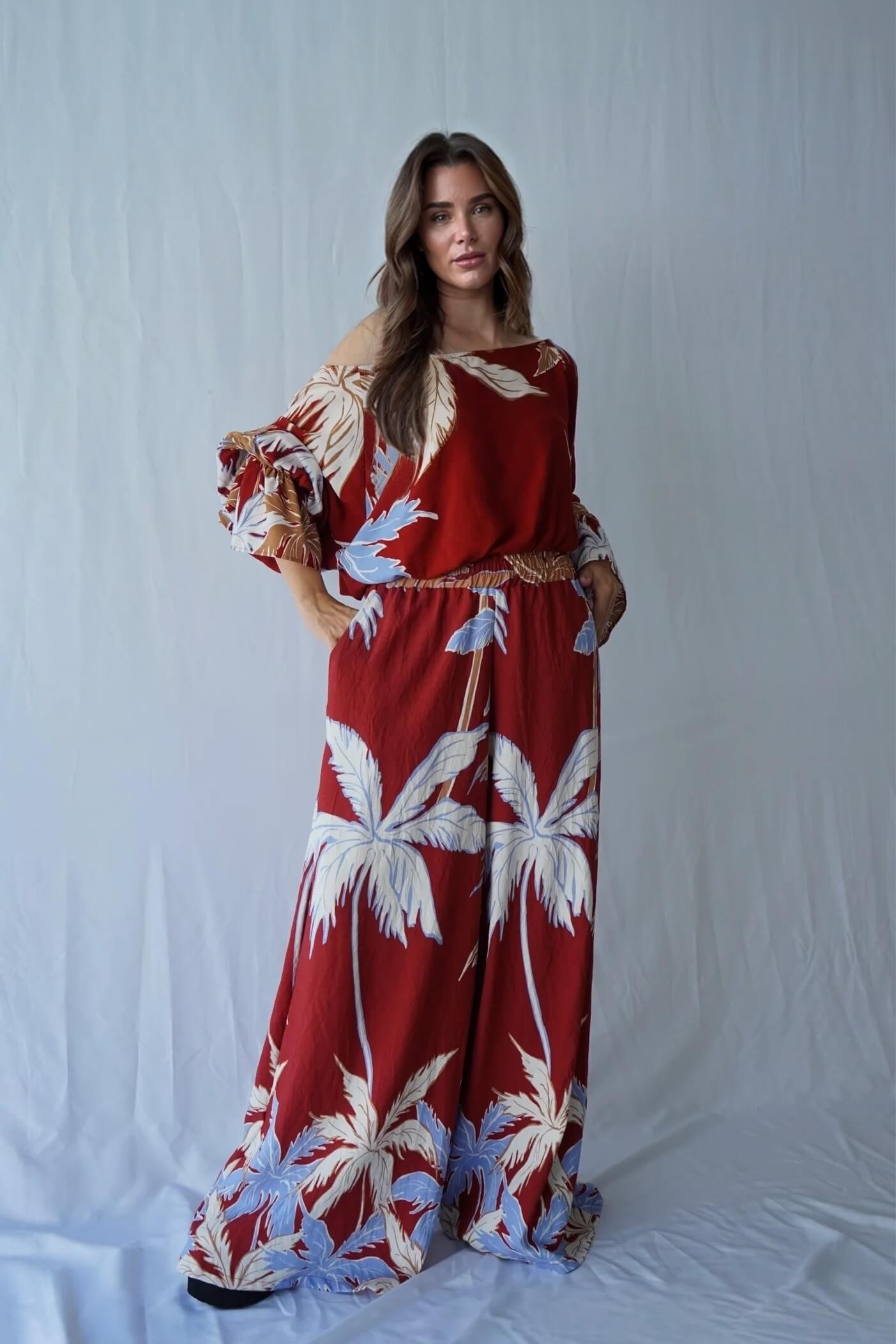 Fashion Casual Tropical Palm Tree Print Off-Shoulder Top